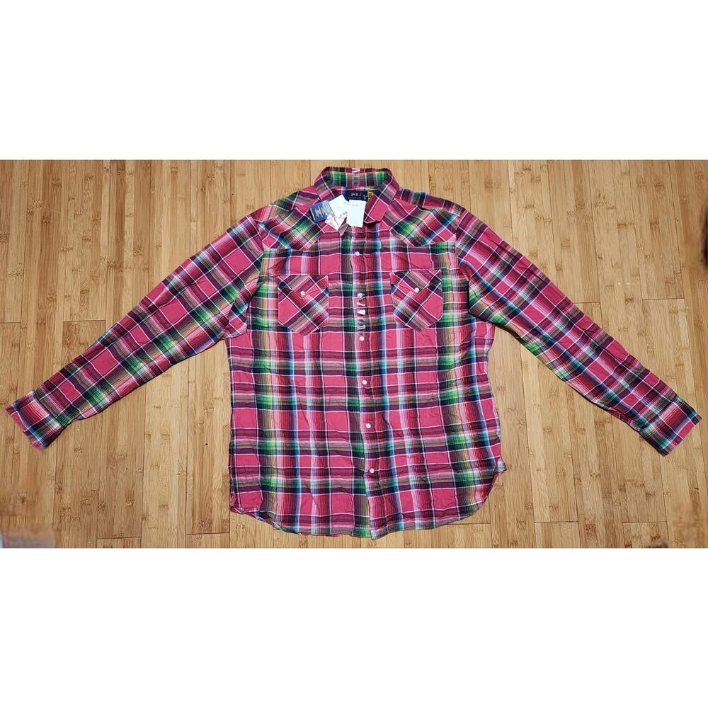 Polo Ralph Lauren Men XXL Madras Plaid Western Shirt Classic Fit Pink Jewel Snap